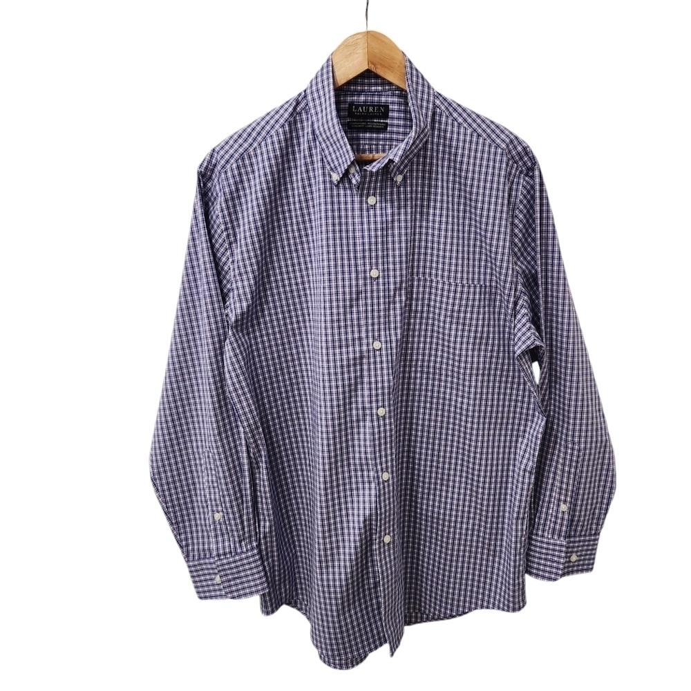 Lauren Ralph Lauren Black Label Shirt Mens 16 Button Down Check Gingham Stretch